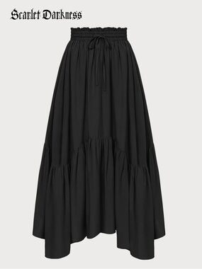✨NWT✨ SCARLET DARKNESS Black Maxi Tiered Drawstring Skirt